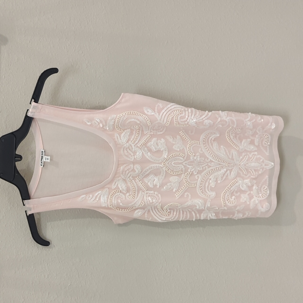 Pink express tank top with white sequin pattern